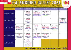 Calendrier des évènements du mois de Juillet